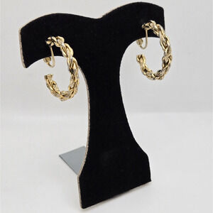 Vintage Hoop Earrings Chunky Goldtone Rope Textured Screwback Midcentury Classic